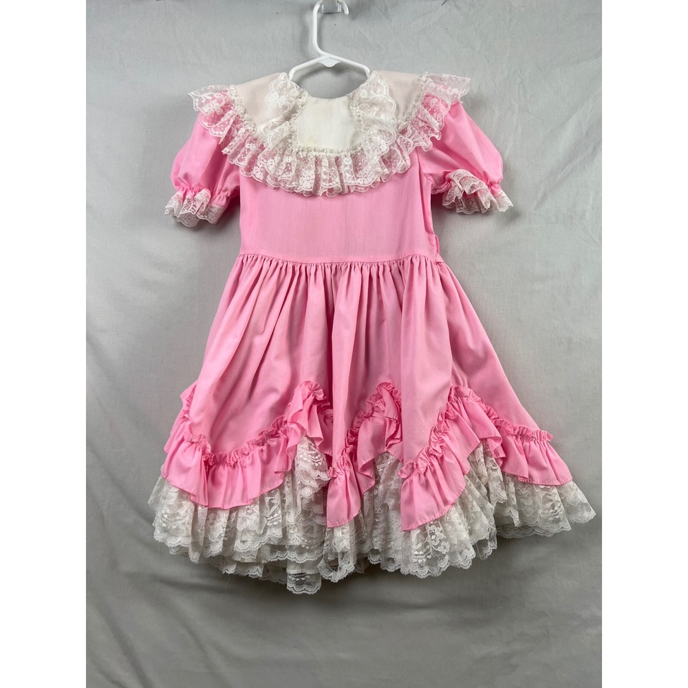 Dolls & Darlings Lace Ruffle Dress Kids 6X Pink Vintage Victorian Southern Belle